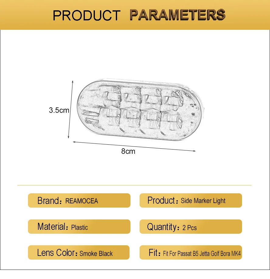 Reamocea 2Pcs Car-Styling Amber Light LED Lamp Side Marker Turn Signal Light Fit For VW Passat B5 Jetta Golf Bora MK4 1999-2004 (7)