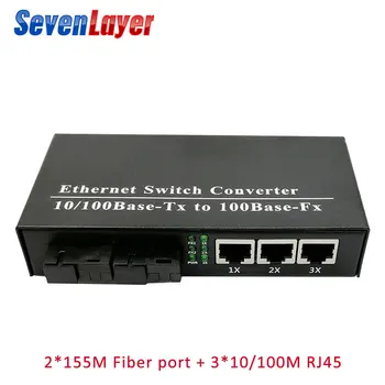 

10/100M Ethernet Fiber Optical Media Converter Fiber Ethernet switch Converter Single Mode 3 RJ45 and 2 SC fiber Port