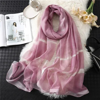 

Winter Real Hijab 2020 Spring And Autumn New Spinning Silk Handkerchief Women's Solid Color Stripe Frame Beautiful Versatile