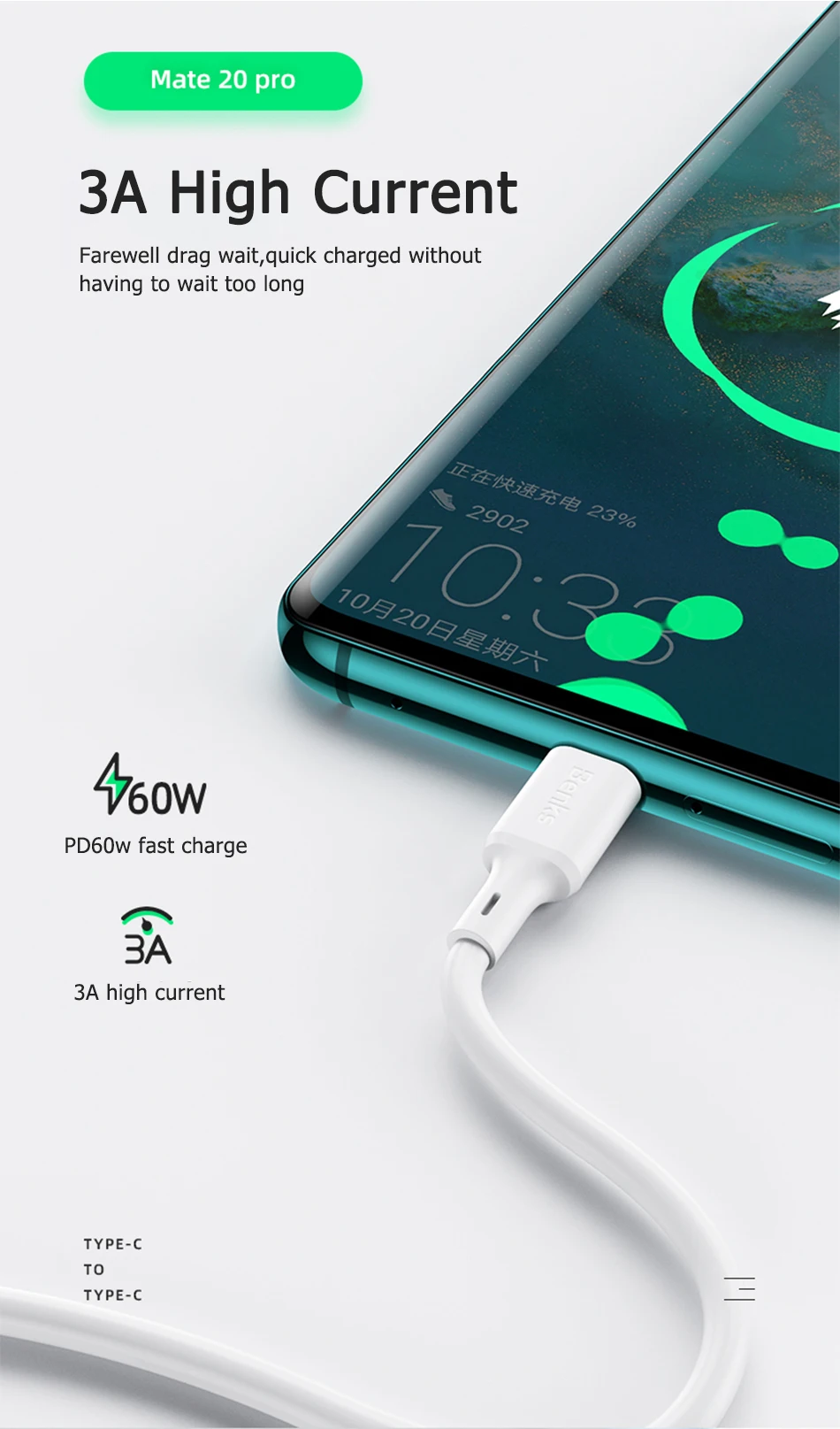 Benks кабель usb type-C-USB C для samsung Galaxy S9 S8 S10 Xiaomi Redmi Note 8 для Macbook Pro 18 Вт PD кабели для быстрой зарядки