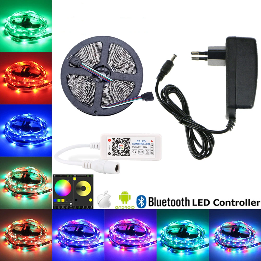 DC 12 В SMD 5050 не водонепроницаемый 5 м 24 управления WiFi Светодиодная лента RGB ленточный светильник водонепроницаемый гибкий RGB ленточный светильник