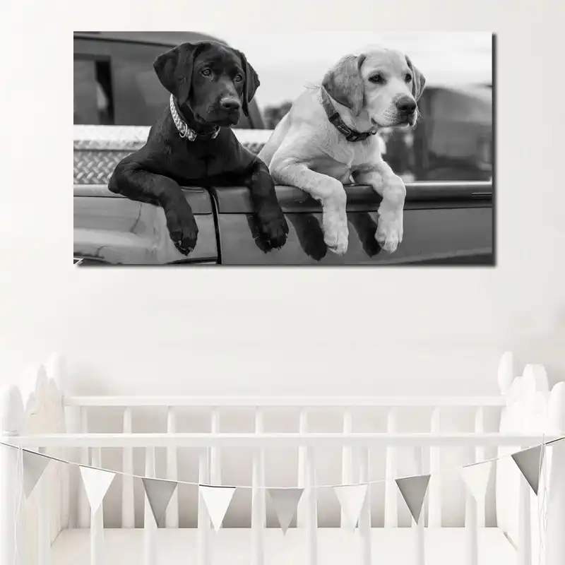 black and white dog wall art