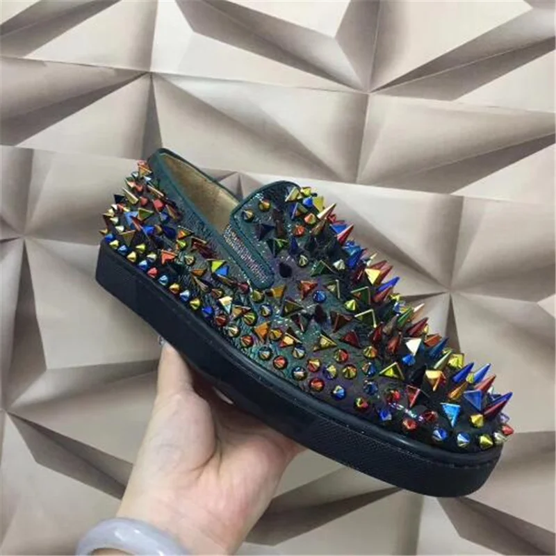 

(With Box,Dust Bag) Genuine Leather Low Top Fashion Red Bottom Sneakers,Lovers Designer Genuine Leather with rivet Casual Shoes