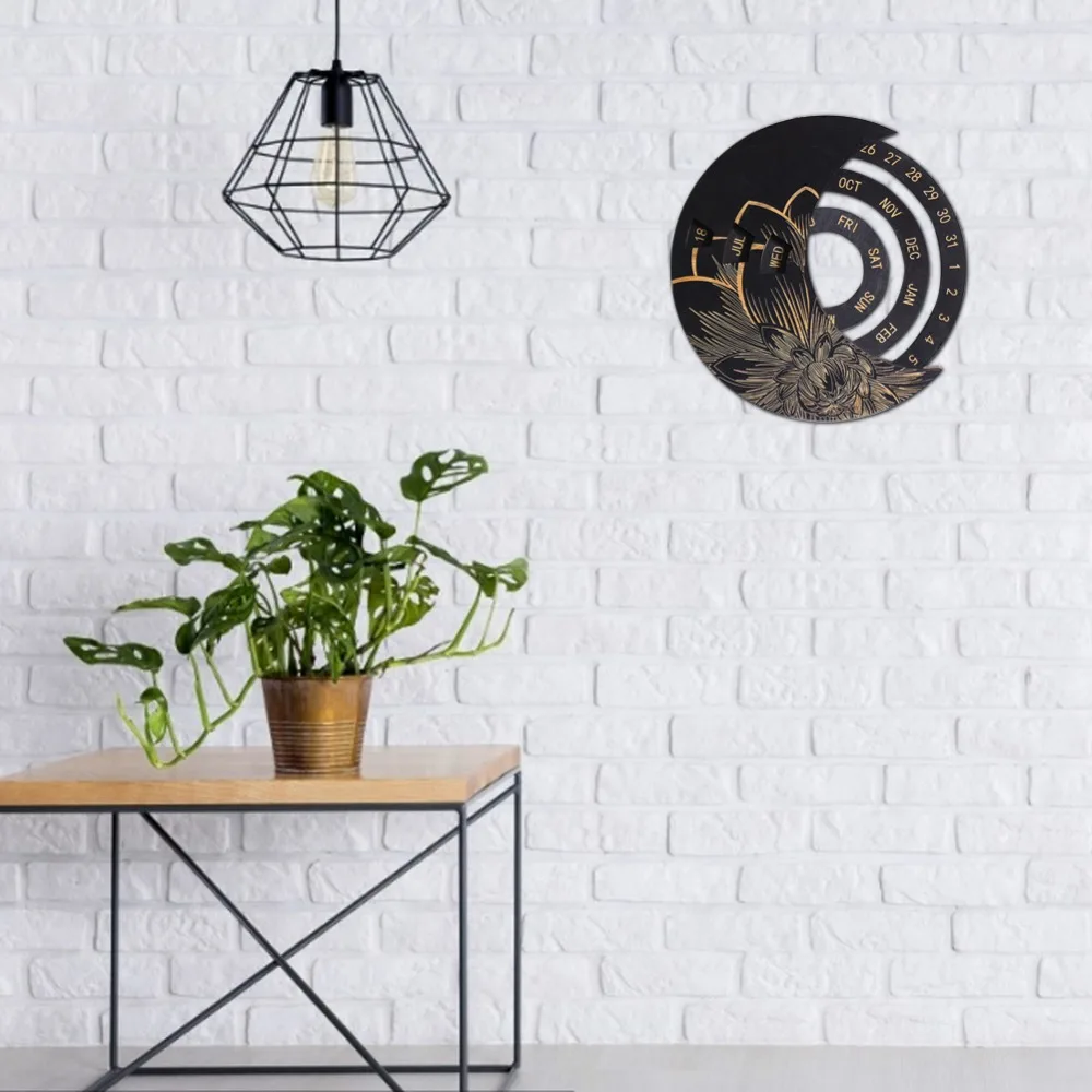 Wooden Round Turntable Calendar Creative Wooden Wall Calendar Wall Hanging Crafts Desktop Decorative Classic Gift