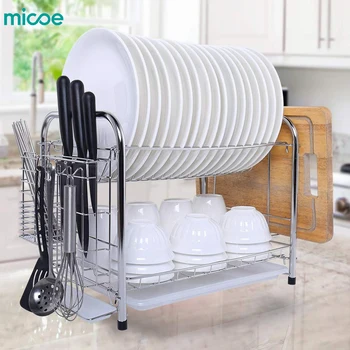 

MICOE Dish rack for kitchen stainless steel Double layer ableware rack drying tableware With cutting board shelf