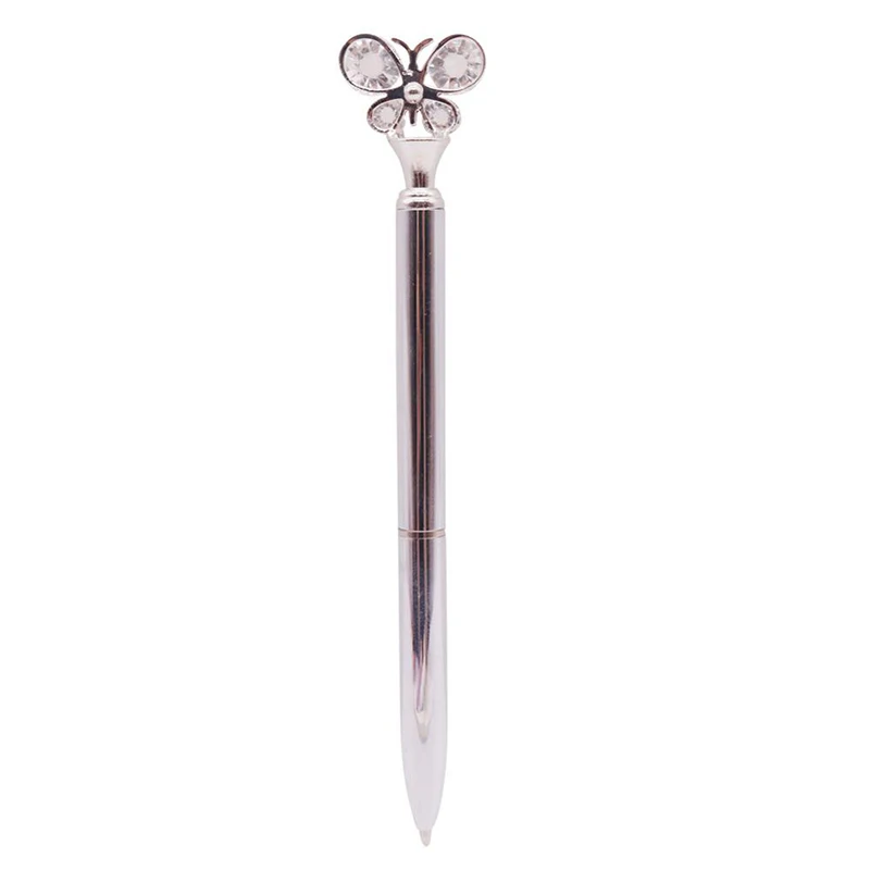 50 pcs silver 50 Pcs Crystal Butterfly Ball Point Pen Bullet Tip Metal Ball Pen Student Office Stationery Writing Pen Black Refill Wholesale - Цвет: 50 pcs silver