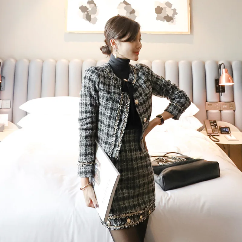 

Graceful Skirt Set Autumn Clothing 2019 New Style Elegant Waist Hugging Slimming Short-height Goddess Two-Piece Women's Autumn A