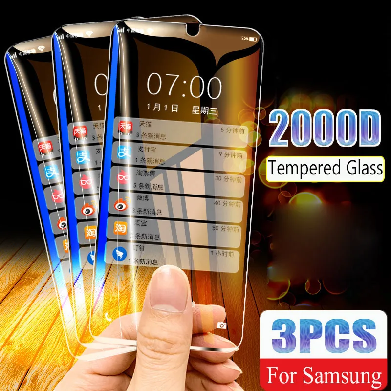 

2000D 3-1PCS Screen Tempered Protector For Samsung Galaxy A70 A50 A20 A10 A30 A20 A80 A90 M20 M30 Screen Protector Glass Cover