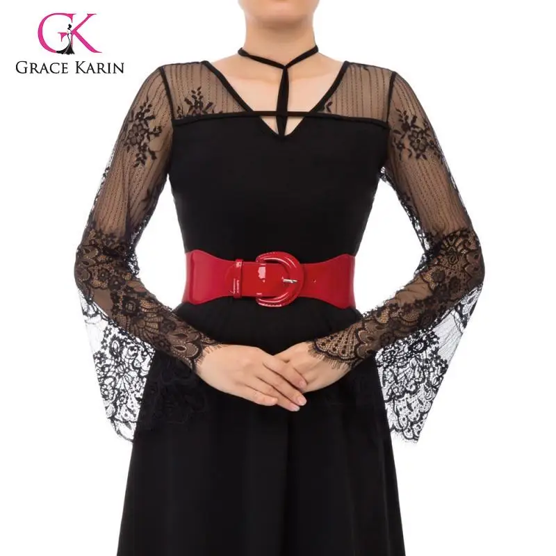 

Grace Karin Women's PU Leather Buckle Stretchy Elastic Waist Belt Lady Simple Belts Casual Waistband New Fashion Women Waistbelt