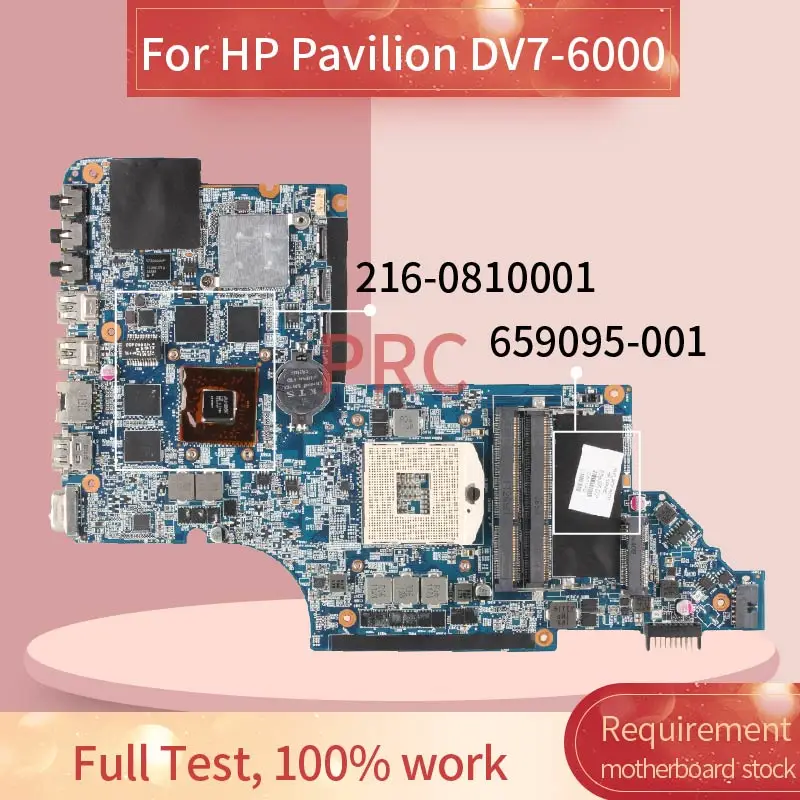 

659095-001 659095-601 For HP Pavilion DV7-6000 Laptop Motherboard HM65 216-0810001 DDR3 Notebook Mainboard