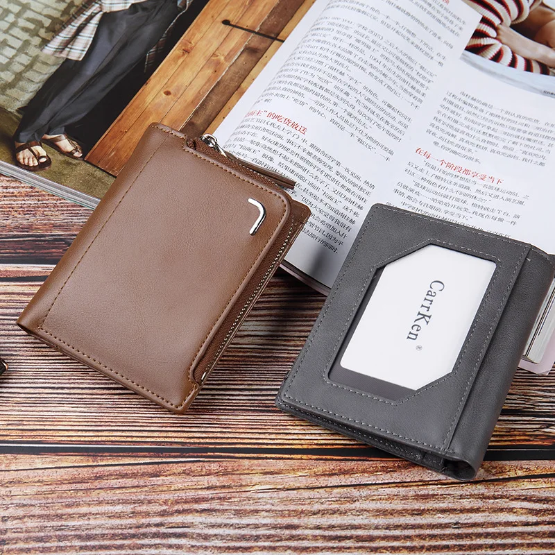 

Vintage Men's Short Wallet 2019 Business Men Pu Leather Multi-Card Bit Retro Card Holder Zipper Clutch Wallets Purses Coin Purse