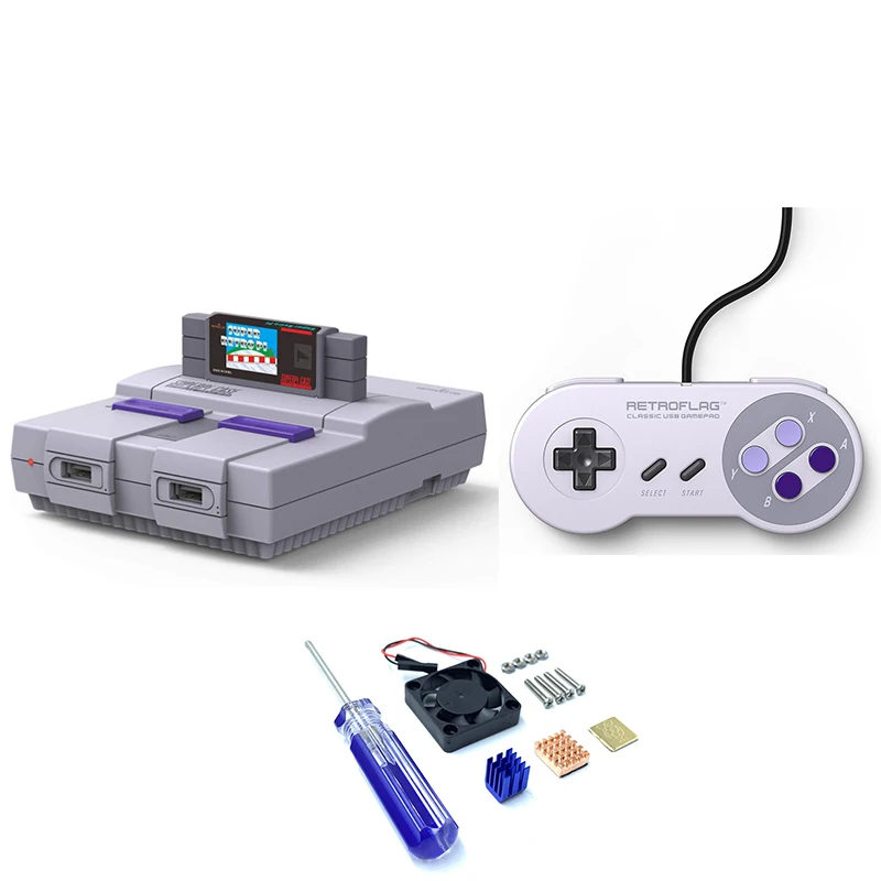 Retroflag SUPERPi CASE-J/CASE-U snes игровой Картридж с охлаждающим вентилятором+ радиатор для Raspberry Pi 3B Plus(3B+)/3B - Цвет: Bundle U