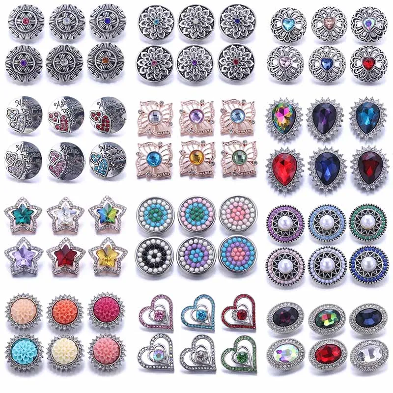 

10pcs/lot 2020 New Snap Jewelry Mixed Colorful Rhinestone Crystal 18mm Snap Button Jewelry Fit Snap Bracelet DIY Charms Jewelry