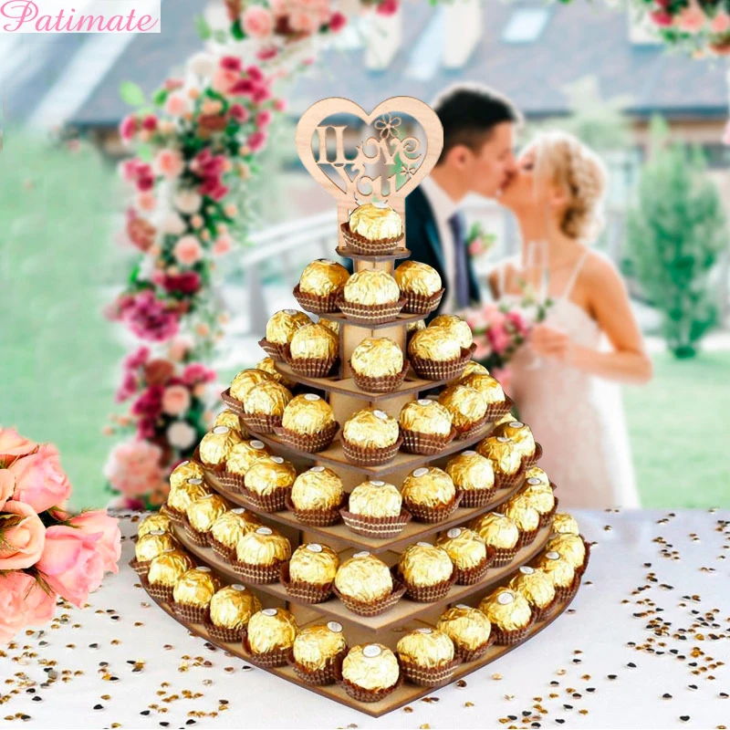 PATIMATE Wooden Love Chocolate Candy Display Stand For Wedding Table Decor Rustic Wedding Party Sup