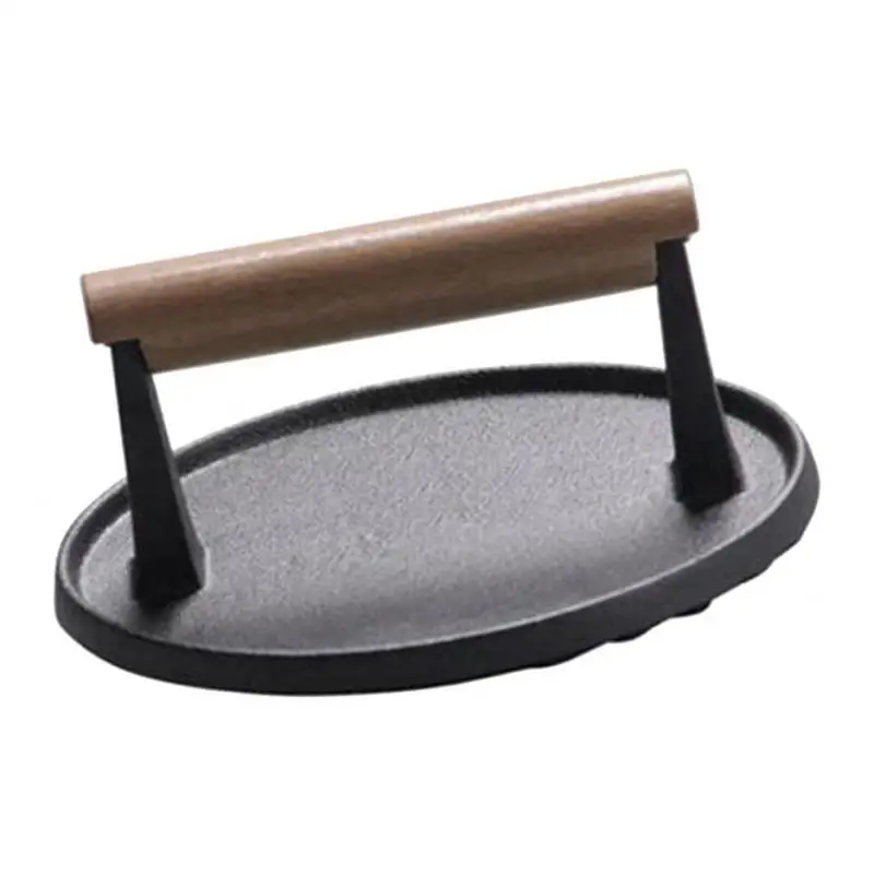 Heavy Duty Cast Flat Iron Steak Hamburgers Sausage BBQ Grill Press |
