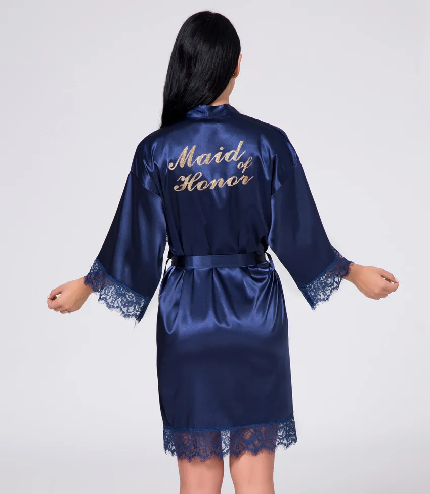 Утреннее платье на заказ горячее тиснение золотыми буквами Сексуальный Кружевной декор сшивание шелковые пижамы невесты халат разноцветные атласные халаты для женщин - Цвет: Maid Of Honor