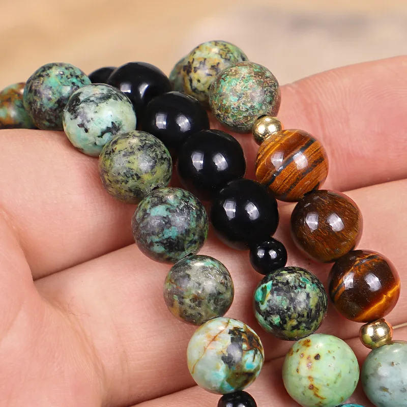 African Turquoise Tassel Necklace Natural Tiger Eye Round Beads Bracelet On Hand Yoga Meditation Jewelry Gift ing