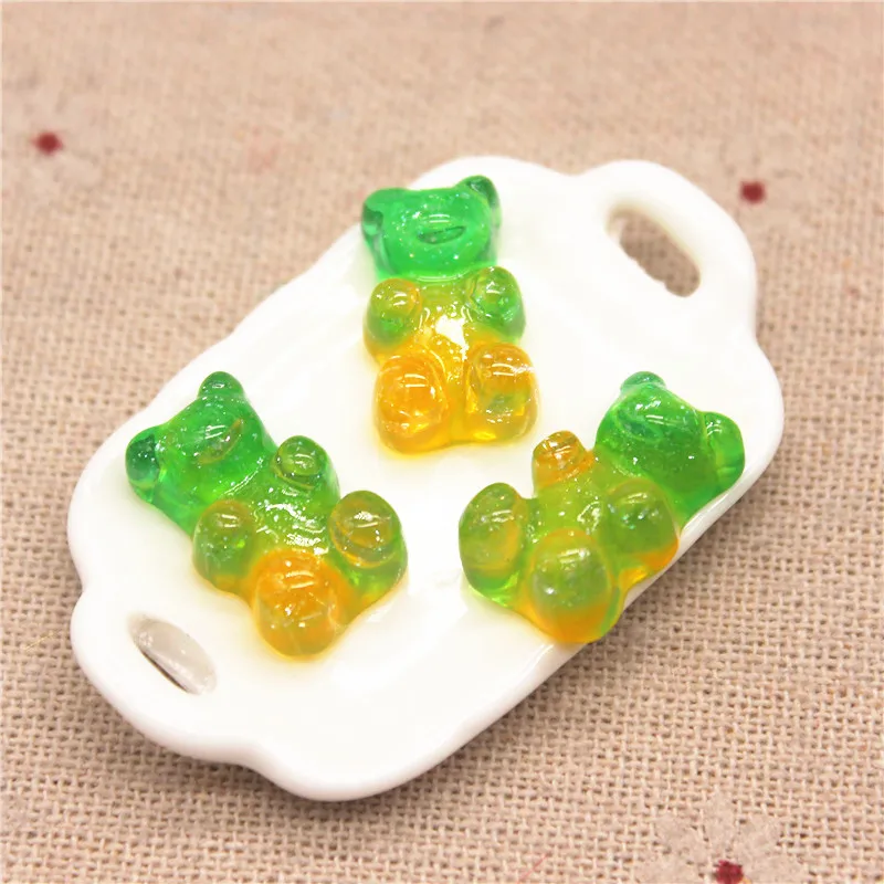 Cute Resin Transparent Bicolor Simulation Gummy Bear Candy Flatback Cabochon 20pcs For Kids DIY Jewelry/Craft Decoration 11*18mm