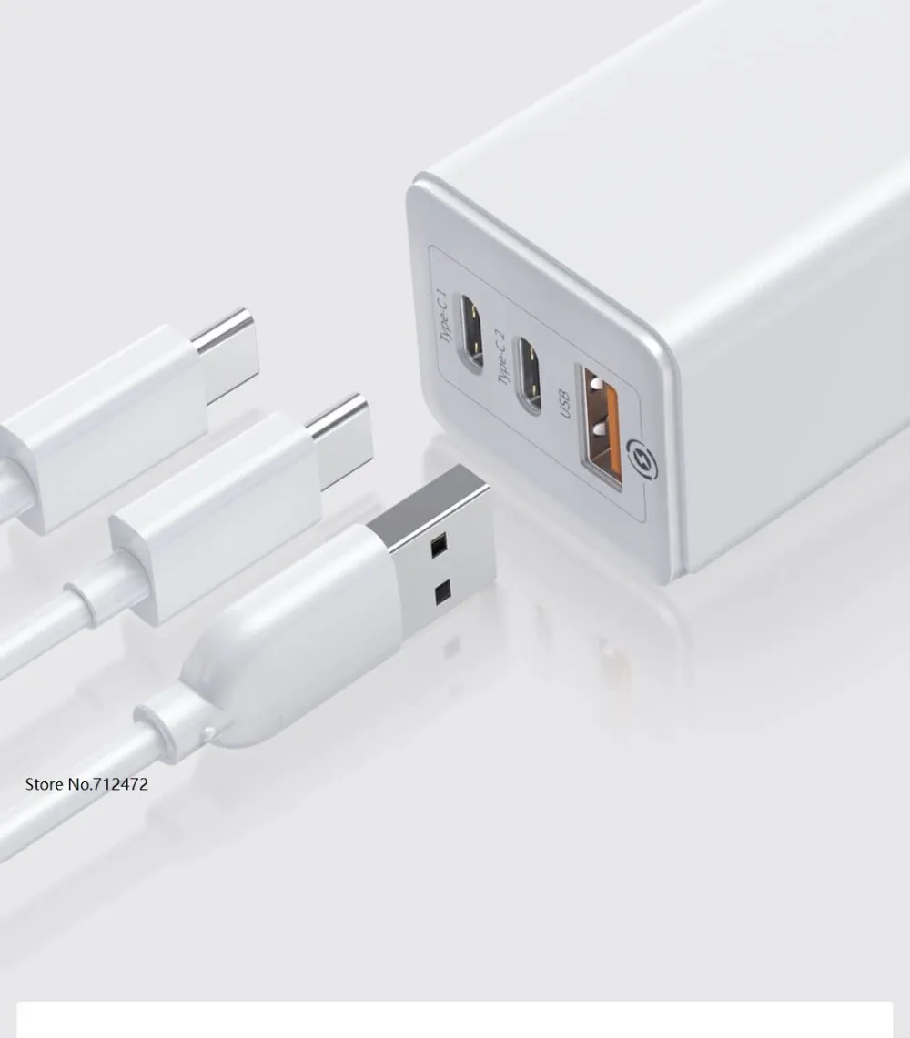 Xiaomi Mini Charger 65W High Power 3-port output Support QC/PD3.0 smart fast charge for xiaomi iphone Samsung mobile phone