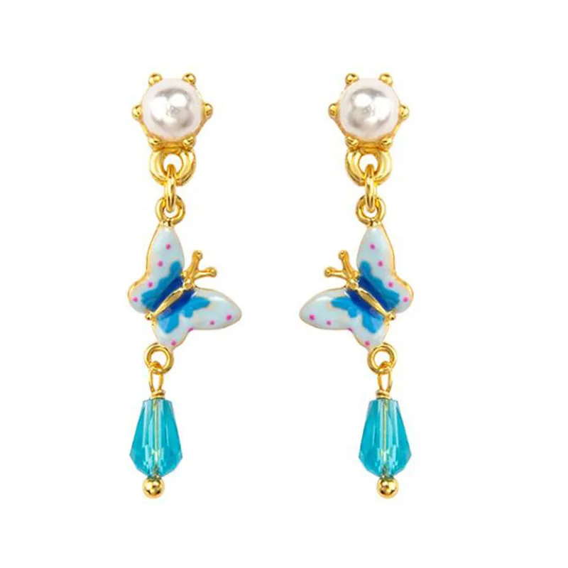 

CSxjd 2019 New Enamel Glaze Butterfly pendant pearl female earrings
