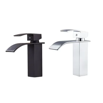 

Four-sided Basin Faucet Copper Durable Wide Mouth Waterfall Faucet Bathroom Washbasin Hot And Cold Faucet Black/Silver