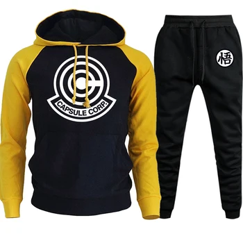 

Sweatshirts Dragon Ball Mens Raglan Hoodies Autumn Winter New Suit Male Casual Pullover Fleece Cartoon Hooded+Pants 2 Piece Set