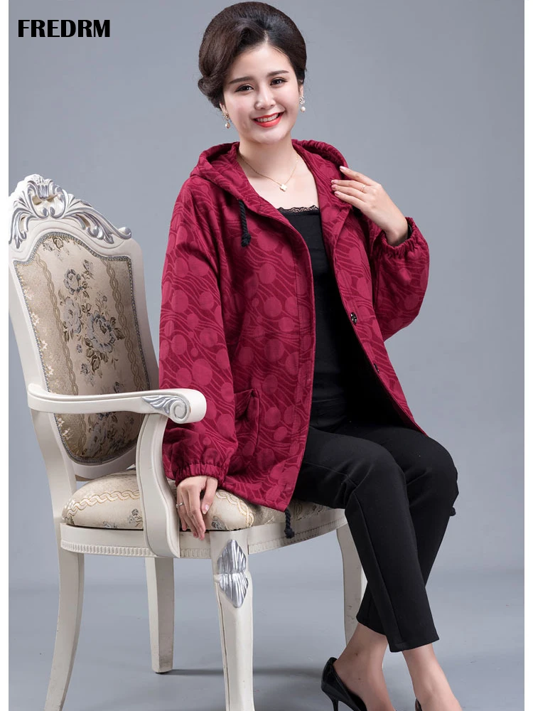 FREDRM Women Trench Coats Spring Autumn Plus Over Size 6XL 7XL 2020 New Female Dot Outerwear Middle-aged Lady Windbreaker