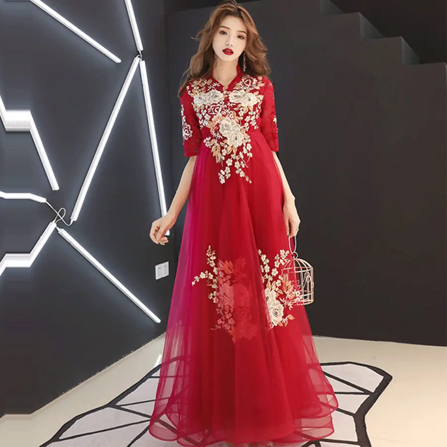 Вечерние платья стильного размера плюс Robe De Soiree Y046 Новое Элегантное Вечернее Платье в китайском стиле Вечерние платья для беременных женщин