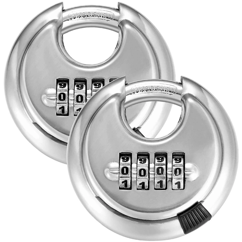 

4-Digit Combination Disc Padlock with Hardened Steel Shackle Silver Lock for Sheds, Storage Unit, Gym and Fence,70 mm Wide,Reset
