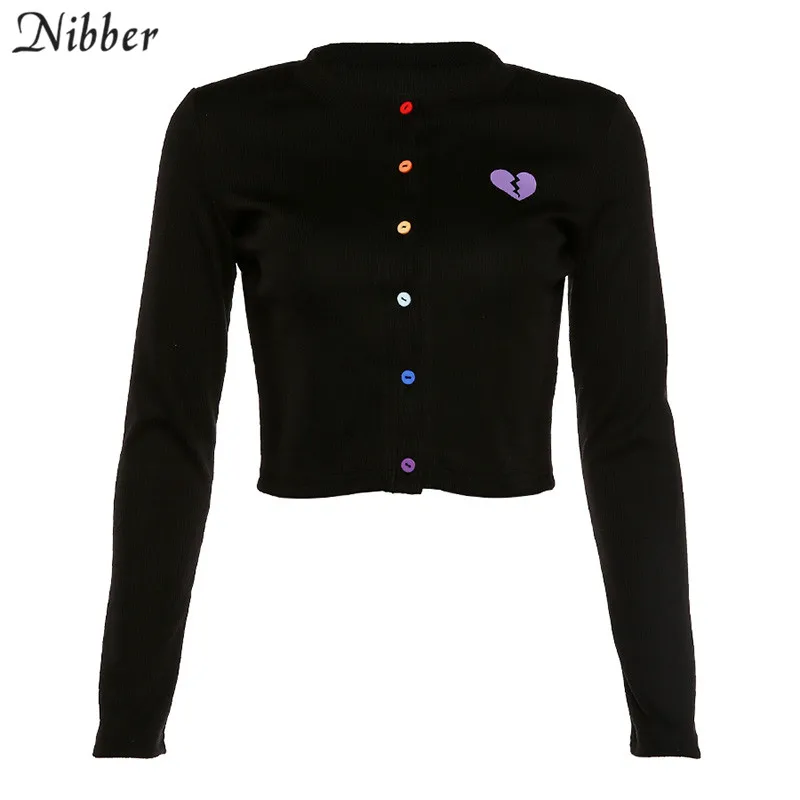 Nibber/осенний вязаный кардиган в стиле Харадзюку, топы, женские футболки с длинным рукавом, весна, новинка, простая трикотажная тонкая футболка для отдыха, женские футболки - Цвет: Черный