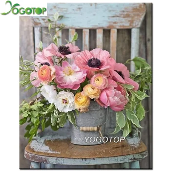 

100% Full Drill Mosaic 5D DIY Diamond Painting "Flower chair" Diamond Embroidery Cross Stitch 3D Decor pink peony Rose YY1750