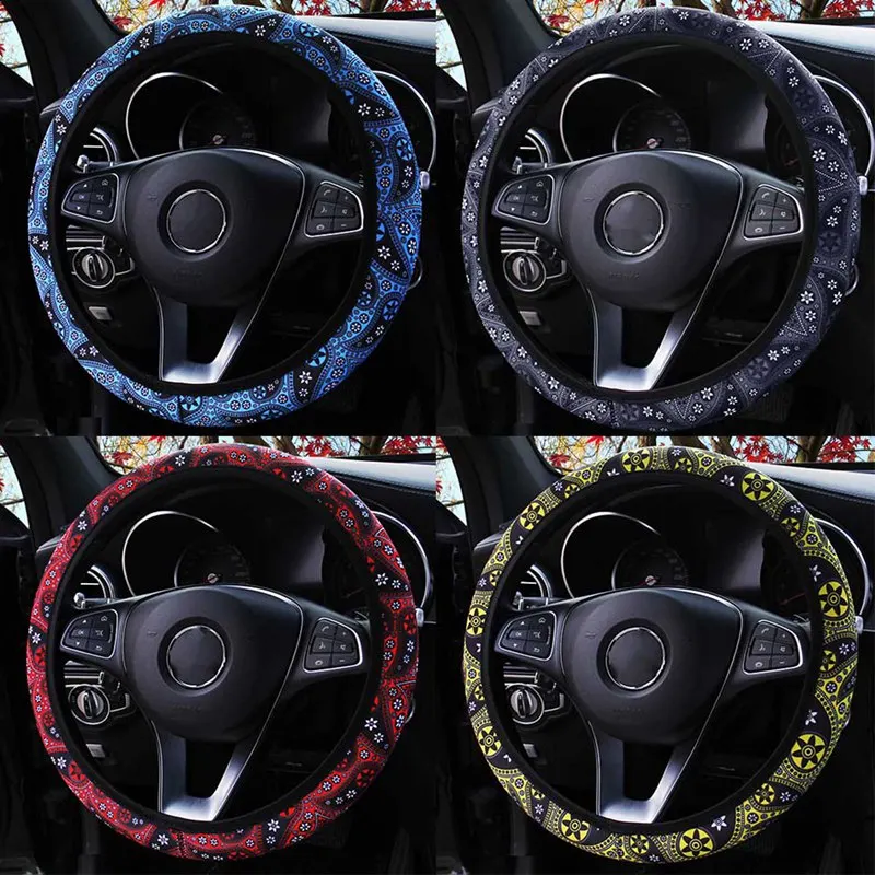 

1 Pcs Car Steering Wheel Cover Non-slip Bohemia Floral Print Elastic Band Steering Wheel Cover Car Accessories