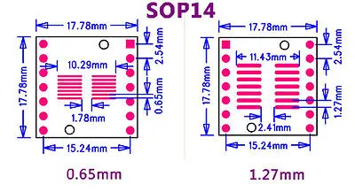 DHL/EMS 200 шт. IC SOP14 SSOP14 TSSOP14 для DIP 0,65/1,27/2,54 мм адаптер конвертер pcb-d2