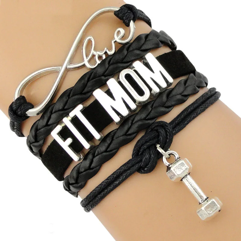 

Fitness Fit Mom Bracelets Gym Addict Aerobic Training Weight Lifting Protein BBG Dumbbell Barbell Trainer Crossfit Bracelets