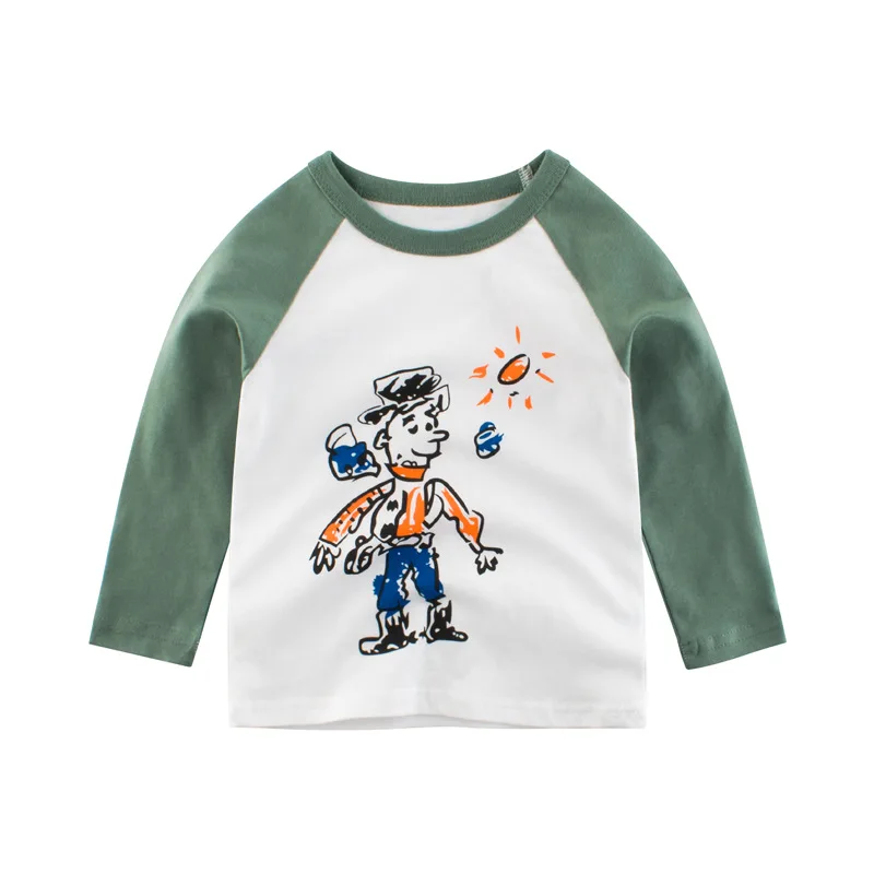 Футболка с длинным рукавом и рисунком динозавра для мальчиков 2-8 лет, хлопковые детские футболки для мальчиков, весенне-осенняя хлопковая футболка