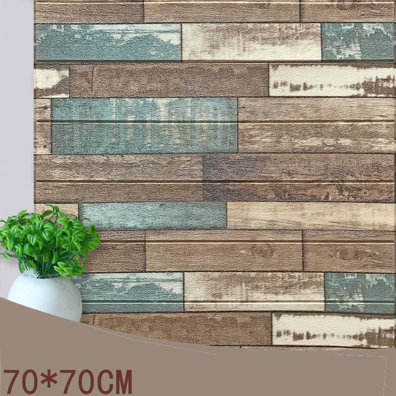 70*70 Средиземноморский Винтаж 3D деревянные полосы настенные наклейки DIY пенопластовая самоклеющаяся гостиная спальня домашний декор обои