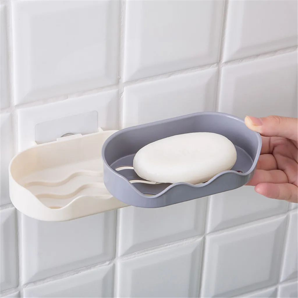 1PC Soap Dish Wave-Shaped Punch-Free Soap Box Bathroom Rack Wall Hanging Tools Shower Case Holder Container Storage Box F115