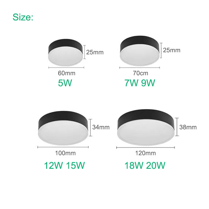 초박형 표면 장착 LED 다운라이트 천장 조명, 넓은 면적 발광 다운라이트 스포트라이트, 220V, 5W, 7W, 9W, 12W, 15W, 18W, 신제품