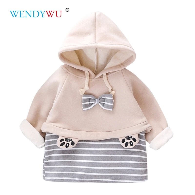 WENDYWU/платье принцессы с капюшоном для маленьких девочек зимние пальто для новорожденных девочек, куртка плотный Снежный комбинезон флисовое платье зимнее платье для девочек