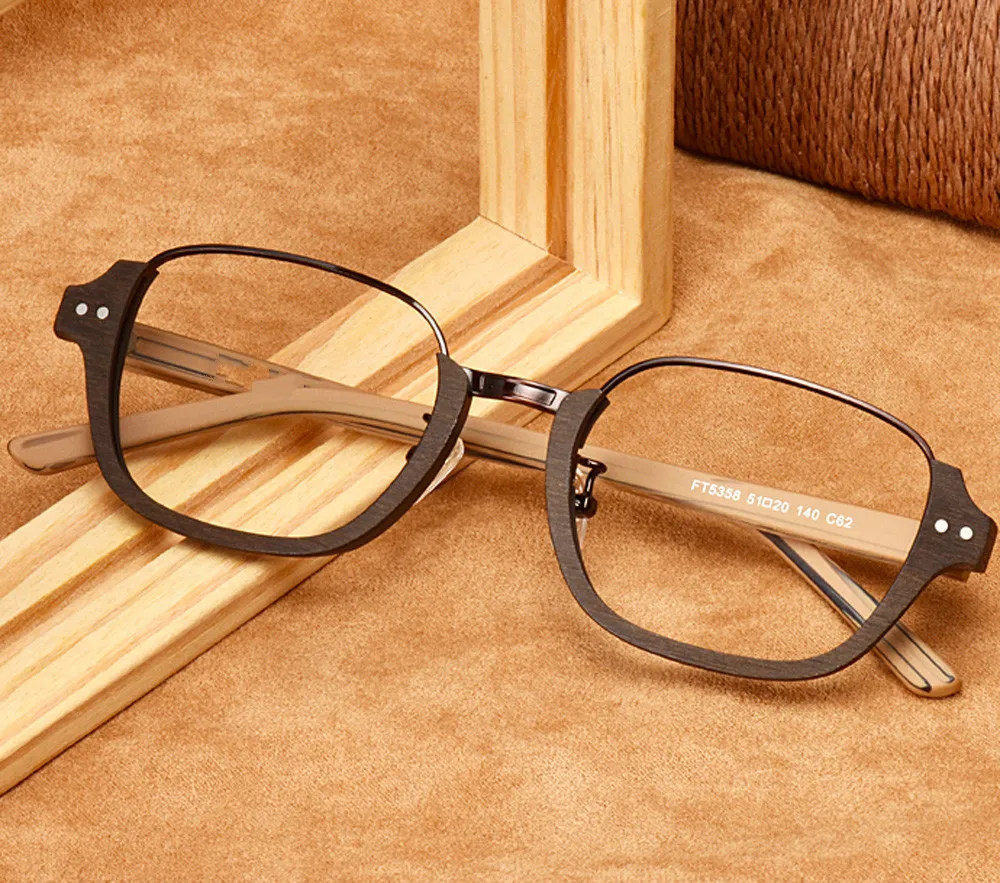 

Men Women Wood Vintage Fashion Ultralight Oversized Square Half-Rim Custom Made Myopia Glasses -1 to -6 Reaing Glasses +1 to +4