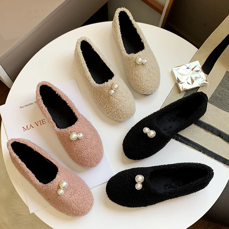 

Soft Winter Shoes Women Women's Moccasins Female Footwear Casual Sneaker Loafers Fur Round Toe Autumn Modis Slip-on New Dress