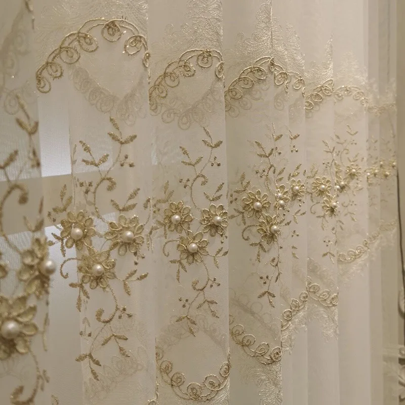 Жемчужные вышитые белые тюлевые шторы для гостиной, кружевные оконные занавески, оконные занавески, X-M200#40 - Цвет: White Voile Tulle