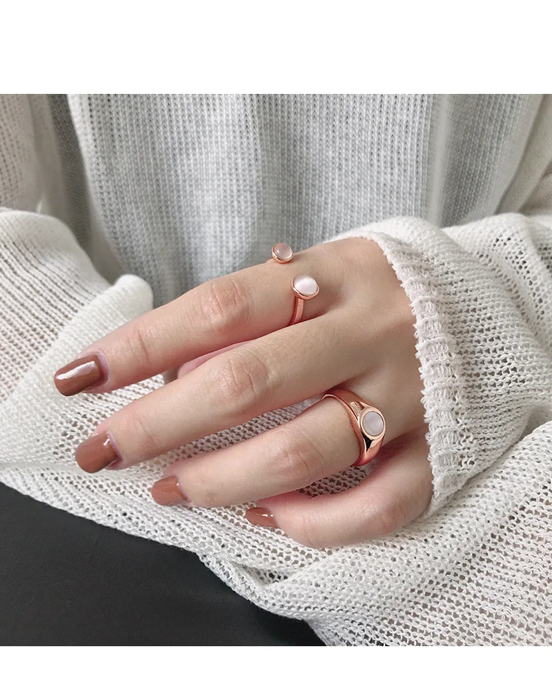 F.I.N.S S925 Серебряные Кольца для женщин опал камень в виде ракушки розовое золото цвет Стерлингового Серебра Обручальное кольцо корейская мода ювелирные изделия