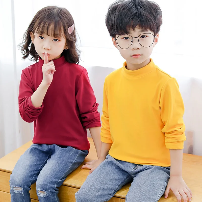 

Toddler Shirts Kids Girl Clothes Cotton Soft Half-High collar Shirt Long Sleeve Boy Basic Bottoming Blouse Children Clothes