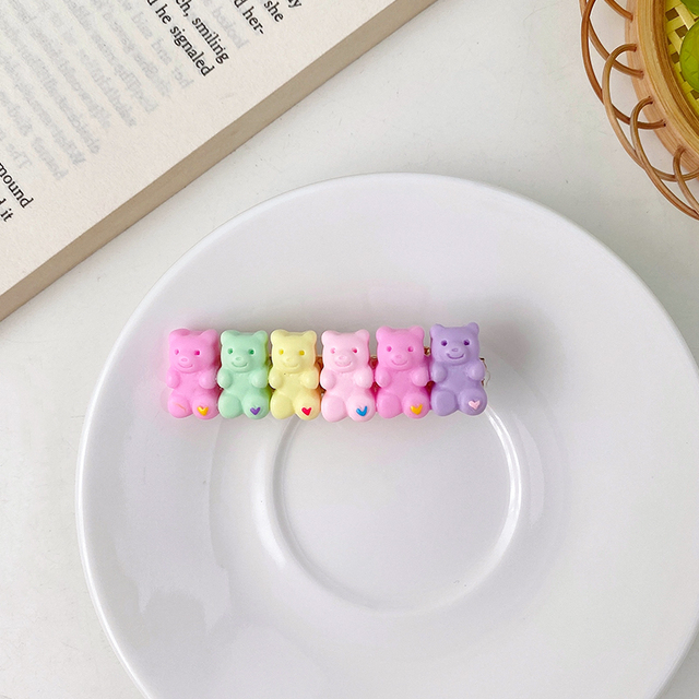 Pcs/Set Children Cute Acrylic Cartoon Bear Scrunchies Rubber Bands Girls Sweet Colors Hair Clips Kids Hair Accessories