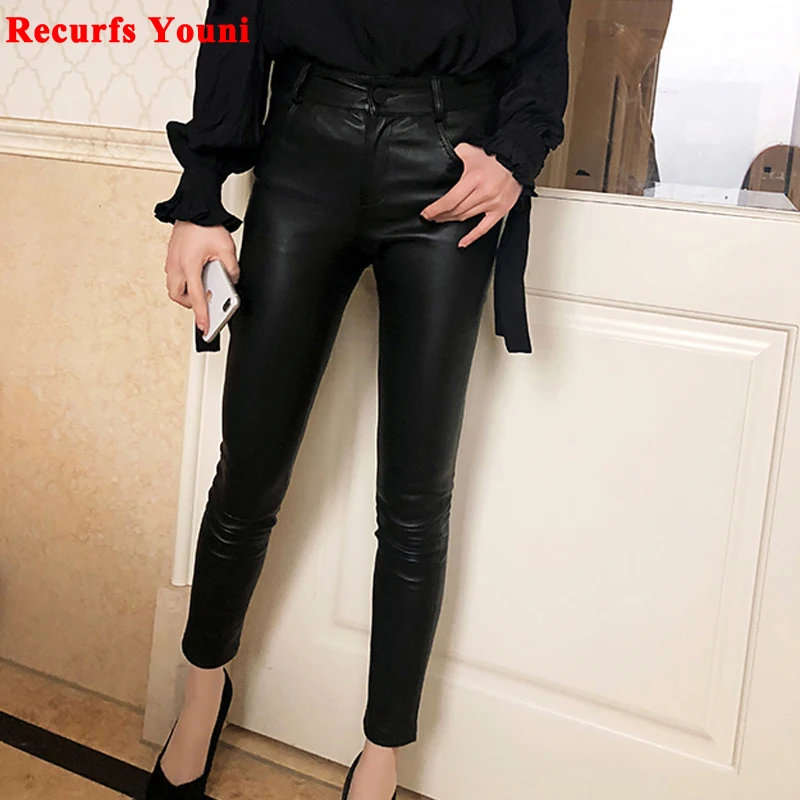 

Genuine Leather Pants Women 2023 Winter Tight-Fitting Stretch 100% Sheepskin Boots Trousers Mujer Classic Black Pencil Pantalon