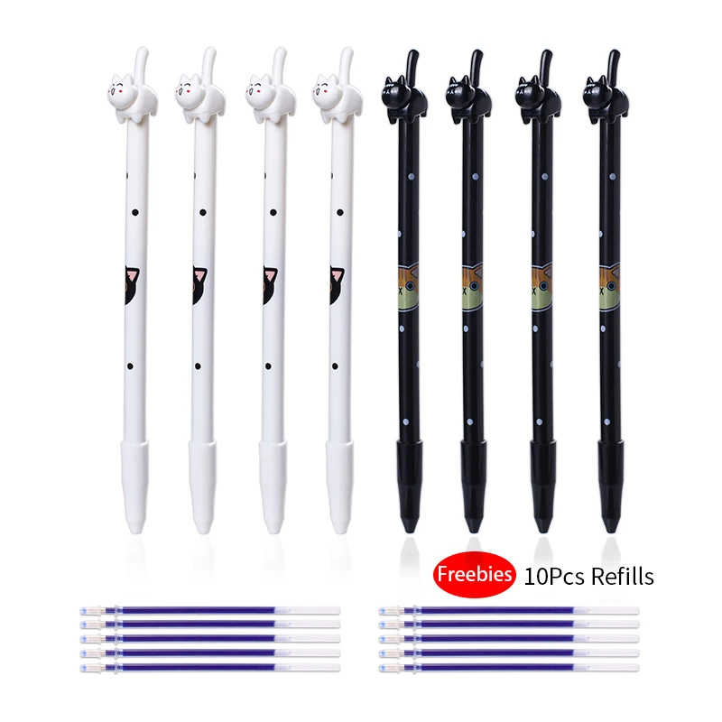 cute cat 8pcs 8 шт./компл. Творческий Созвездие ростки соломы животных гелевая ручка тонких листов Kawai черная кошка фрукты динозавров Свинья морковь синий Цветной школьная вещь - Цвет: cute cat 8pcs