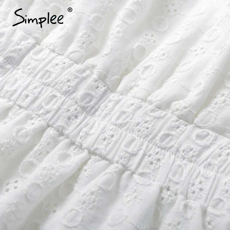 Simplee Elegant crew neck ruffle boho dress women High waist sleeveless sexy lace dress female  Casual white  ladies mini dress