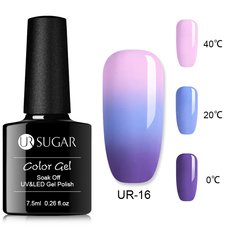 UR-16 Ur Sugar, 7,5 мл, блестящий термальный гель для ногтей, голографическая температура, изменение цвета, УФ-Гель-лак, замачиваемый, Гель-лак для ногтей, светодиодный - Цвет: UR-16