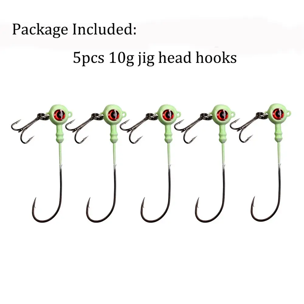5pcs 10g 5 шт./лот, светящиеся рыболовные крючки, джиг, 5 г, 7 г, 10 г, Высокоуглеродистая сталь, крючки для рыбалки, Мягкая приманка в виде червей, джиг, крючок с тройным крючком - Цвет: 5pcs 10g